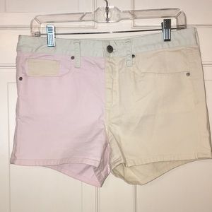 muted pastel color block shorts